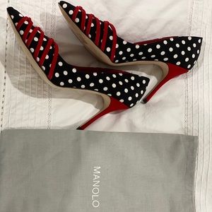 Manolo Blahnik Naxis Polka Dot Corset Pumps